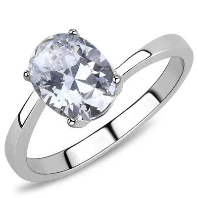 Fashnzfab High Polished (no Plating) Stainless Steel Ring With Aaa Grade Cz In Clear In Silver