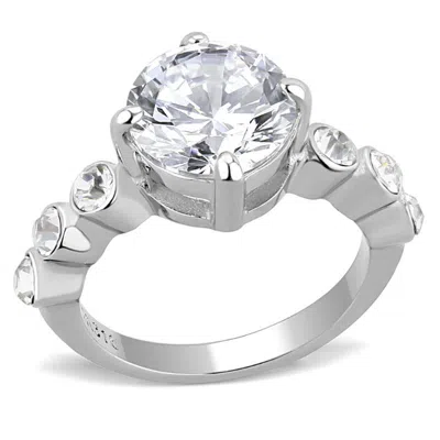 Fashnzfab High Polished (no Plating) Stainless Steel Ring With Aaa Grade Cz In Clear In Orange