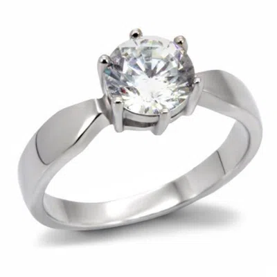 Fashnzfab High Polished (no Plating) Stainless Steel Ring With Aaa Grade Cz In Clear In Metallic