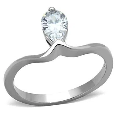 Fashnzfab High Polished (no Plating) Stainless Steel Ring With Aaa Grade Cz In Clear In Pink