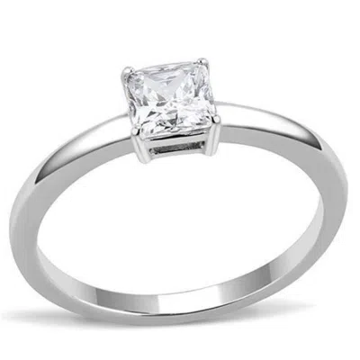 Fashnzfab High Polished (no Plating) Stainless Steel Ring With Aaa Grade Cz In Clear In Silver