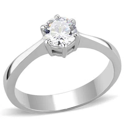 Fashnzfab High Polished (no Plating) Stainless Steel Ring With Aaa Grade Cz In Clear In Orange