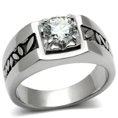Fashnzfab High Polished (no Plating) Stainless Steel Ring With Aaa Grade Cz In Clear In Neutral