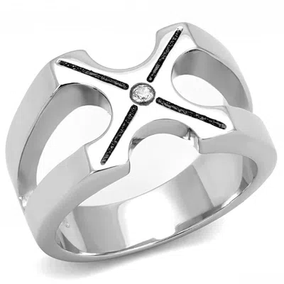Fashnzfab High Polished (no Plating) Stainless Steel Ring With Aaa Grade Cz In Clear In Orange