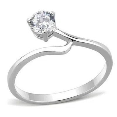 Fashnzfab High Polished (no Plating) Stainless Steel Ring With Aaa Grade Cz In Clear In Red