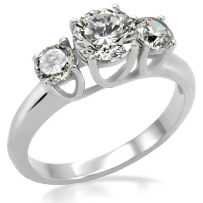 Fashnzfab High Polished (no Plating) Stainless Steel Ring With Aaa Grade Cz In Clear In Silver