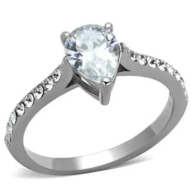 Fashnzfab High Polished (no Plating) Stainless Steel Ring With Aaa Grade Cz In Clear In Silver