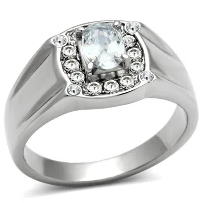 Fashnzfab High Polished (no Plating) Stainless Steel Ring With Aaa Grade Cz In Clear In Metallic