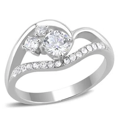 Fashnzfab High Polished (no Plating) Stainless Steel Ring With Aaa Grade Cz In Clear In Metallic