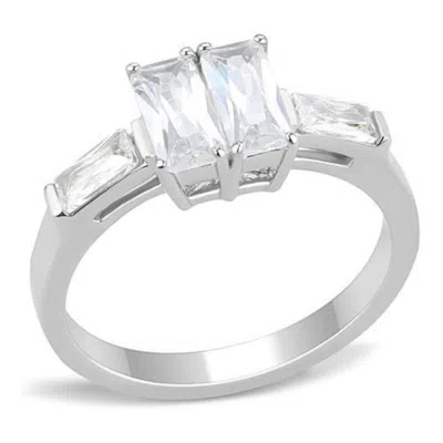 Fashnzfab High Polished (no Plating) Stainless Steel Ring With Aaa Grade Cz In Clear In Green