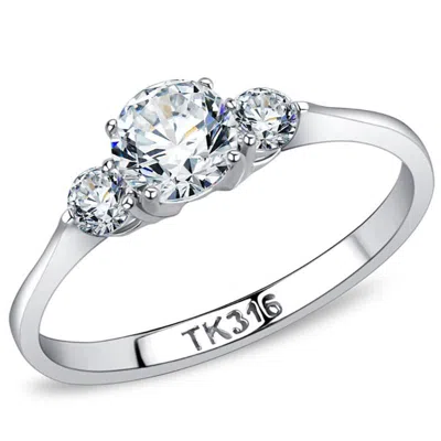 Fashnzfab High Polished (no Plating) Stainless Steel Ring With Aaa Grade Cz In Clear In Metallic