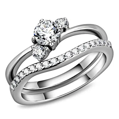 Fashnzfab High Polished (no Plating) Stainless Steel Ring With Aaa Grade Cz In Clear In Silver