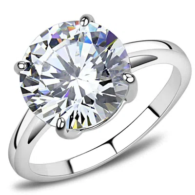 Fashnzfab High Polished (no Plating) Stainless Steel Ring With Aaa Grade Cz In Clear In Metallic