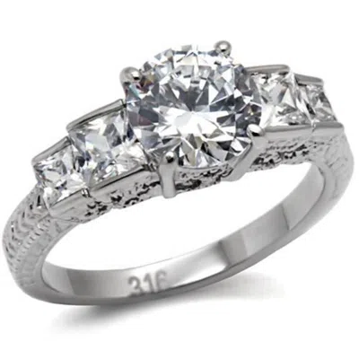 Fashnzfab High Polished (no Plating) Stainless Steel Ring With Aaa Grade Cz In Clear In Red