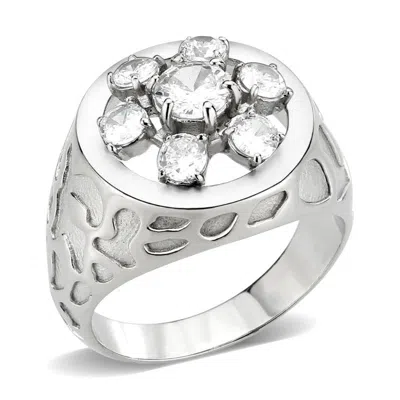 Fashnzfab High Polished (no Plating) Stainless Steel Ring With Aaa Grade Cz In Clear In Purple