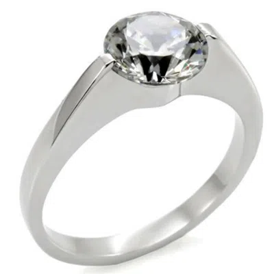Fashnzfab High Polished (no Plating) Stainless Steel Ring With Aaa Grade Cz In Clear In Metallic