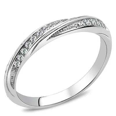 Fashnzfab High Polished (no Plating) Stainless Steel Ring With Aaa Grade Cz In Clear In Metallic