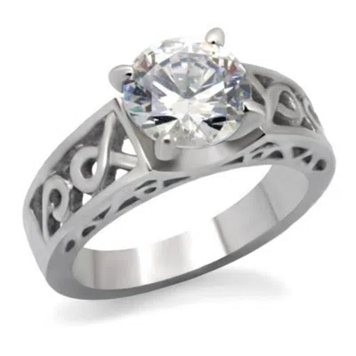 Fashnzfab High Polished (no Plating) Stainless Steel Ring With Aaa Grade Cz In Clear In Multi