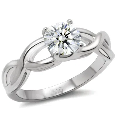 Fashnzfab High Polished (no Plating) Stainless Steel Ring With Aaa Grade Cz In Clear In Multi