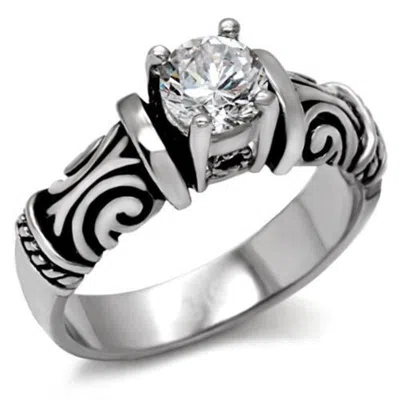 Fashnzfab High Polished (no Plating) Stainless Steel Ring With Aaa Grade Cz In Clear In Multi