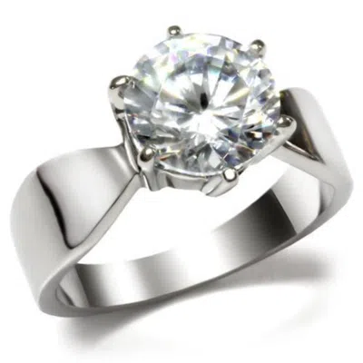 Fashnzfab High Polished (no Plating) Stainless Steel Ring With Aaa Grade Cz In Clear In Multi