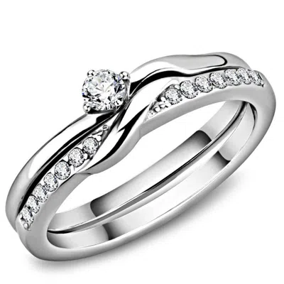 Fashnzfab High Polished (no Plating) Stainless Steel Ring With Aaa Grade Cz In Clear In Multi