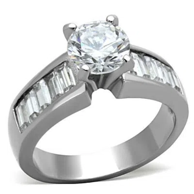 Fashnzfab High Polished (no Plating) Stainless Steel Ring With Aaa Grade Cz In Clear In Multi
