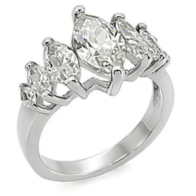Fashnzfab High Polished (no Plating) Stainless Steel Ring With Aaa Grade Cz In Clear In Multi