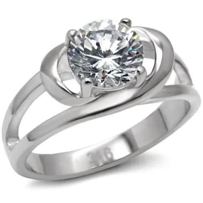 Fashnzfab High Polished (no Plating) Stainless Steel Ring With Aaa Grade Cz In Clear In Multi