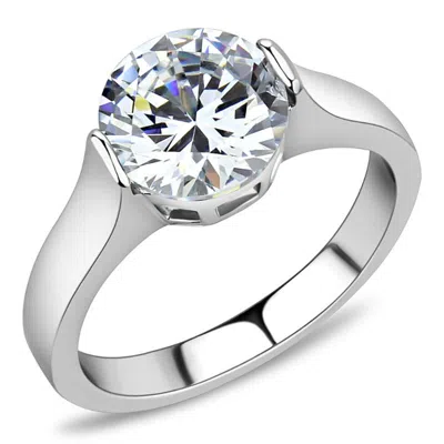 Fashnzfab High Polished (no Plating) Stainless Steel Ring With Aaa Grade Cz In Clear In Multi