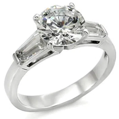 Fashnzfab High Polished (no Plating) Stainless Steel Ring With Aaa Grade Cz In Clear In Multi