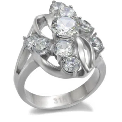 Fashnzfab High Polished (no Plating) Stainless Steel Ring With Aaa Grade Cz In Clear In Multi