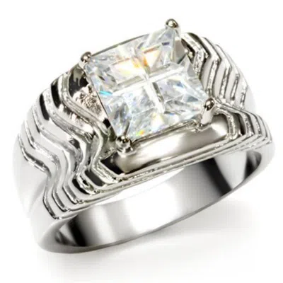 Fashnzfab High Polished (no Plating) Stainless Steel Ring With Aaa Grade Cz In Clear In Multi