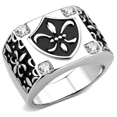 Fashnzfab High Polished (no Plating) Stainless Steel Ring With Aaa Grade Cz In Clear In Multi