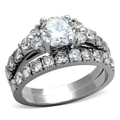 Fashnzfab High Polished (no Plating) Stainless Steel Ring With Aaa Grade Cz In Clear In Multi