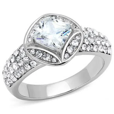 Fashnzfab High Polished (no Plating) Stainless Steel Ring With Aaa Grade Cz In Clear In Multi