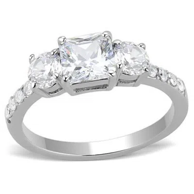 Fashnzfab High Polished (no Plating) Stainless Steel Ring With Aaa Grade Cz In Clear In Multi