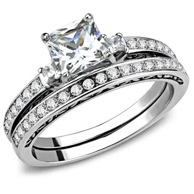 Fashnzfab High Polished (no Plating) Stainless Steel Ring With Aaa Grade Cz In Clear In Multi