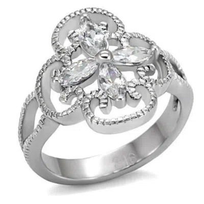 Fashnzfab High Polished (no Plating) Stainless Steel Ring With Aaa Grade Cz In Clear In Multi