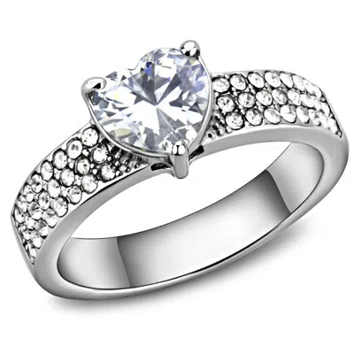 Fashnzfab High Polished (no Plating) Stainless Steel Ring With Aaa Grade Cz In Clear In Multi