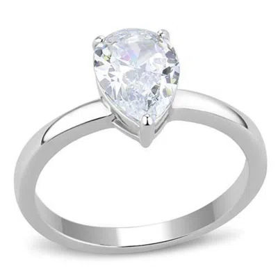 Fashnzfab High Polished (no Plating) Stainless Steel Ring With Aaa Grade Cz In Clear In Multi