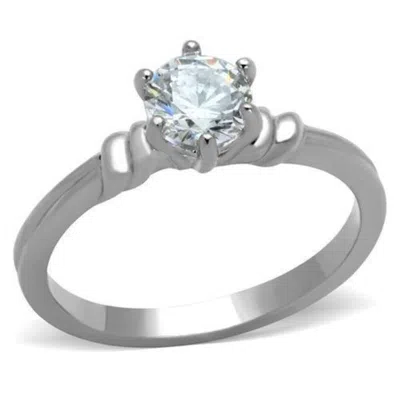 Fashnzfab High Polished (no Plating) Stainless Steel Ring With Aaa Grade Cz In Clear In Multi