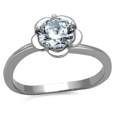 Fashnzfab High Polished (no Plating) Stainless Steel Ring With Aaa Grade Cz In Clear In Multi