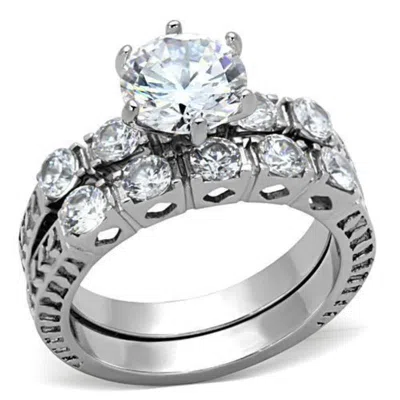 Fashnzfab High Polished (no Plating) Stainless Steel Ring With Aaa Grade Cz In Clear In Multi