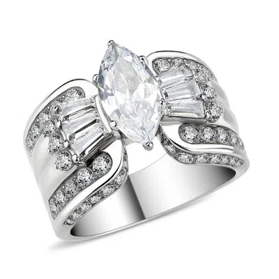 Fashnzfab High Polished (no Plating) Stainless Steel Ring With Aaa Grade Cz In Clear In Multi