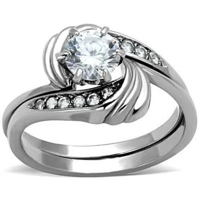Fashnzfab High Polished (no Plating) Stainless Steel Ring With Aaa Grade Cz In Clear In Multi