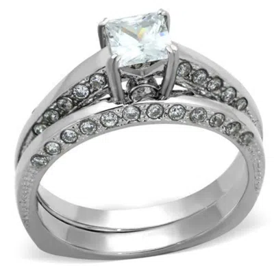Fashnzfab High Polished (no Plating) Stainless Steel Ring With Aaa Grade Cz In Clear In Multi