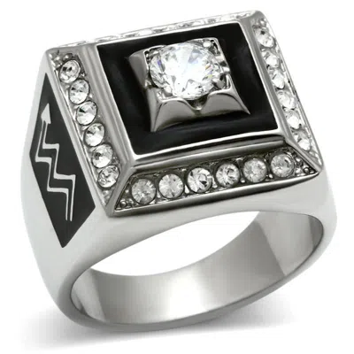 Fashnzfab High Polished (no Plating) Stainless Steel Ring With Aaa Grade Cz In Clear In Multi