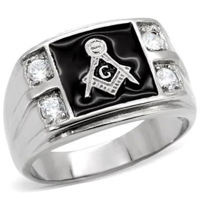 Fashnzfab High Polished (no Plating) Stainless Steel Ring With Aaa Grade Cz In Clear In Metallic