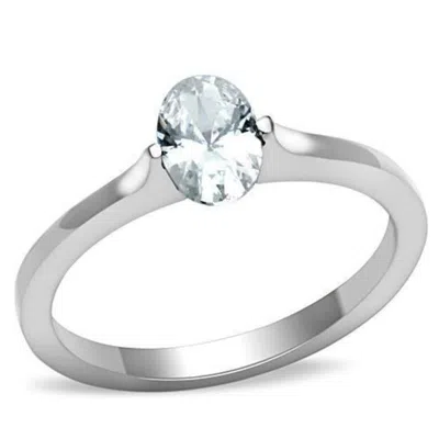 Fashnzfab High Polished (no Plating) Stainless Steel Ring With Aaa Grade Cz In Clear In Metallic